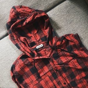 NOISY MAY Flannel Plaid Curt Hood Shirt
